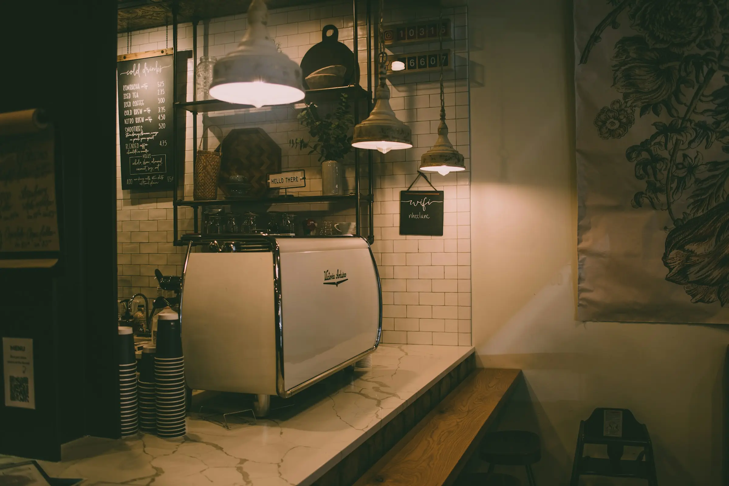 The Roastline coffee bar in warm, low morning light